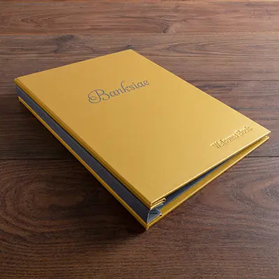 Luxury welcome binder for guest house and hotel with personalised embossed covers