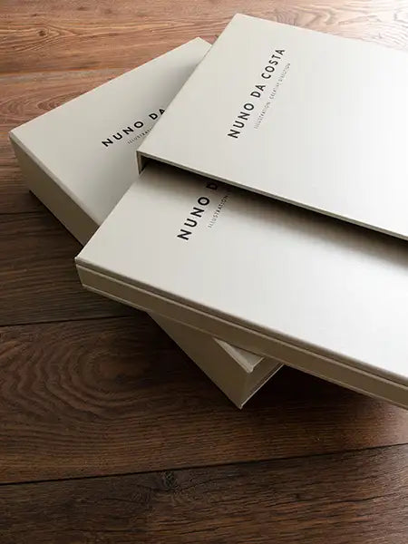 high quality custom made screw post portfolio book clamshell print box personalised with foil emboss on the cover