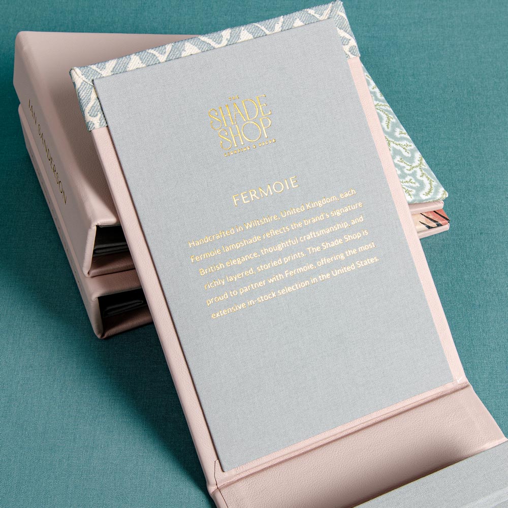 Gold foil embossed lettering on the inner cover of a presentation binder fabric swatch book - Gallery image 7