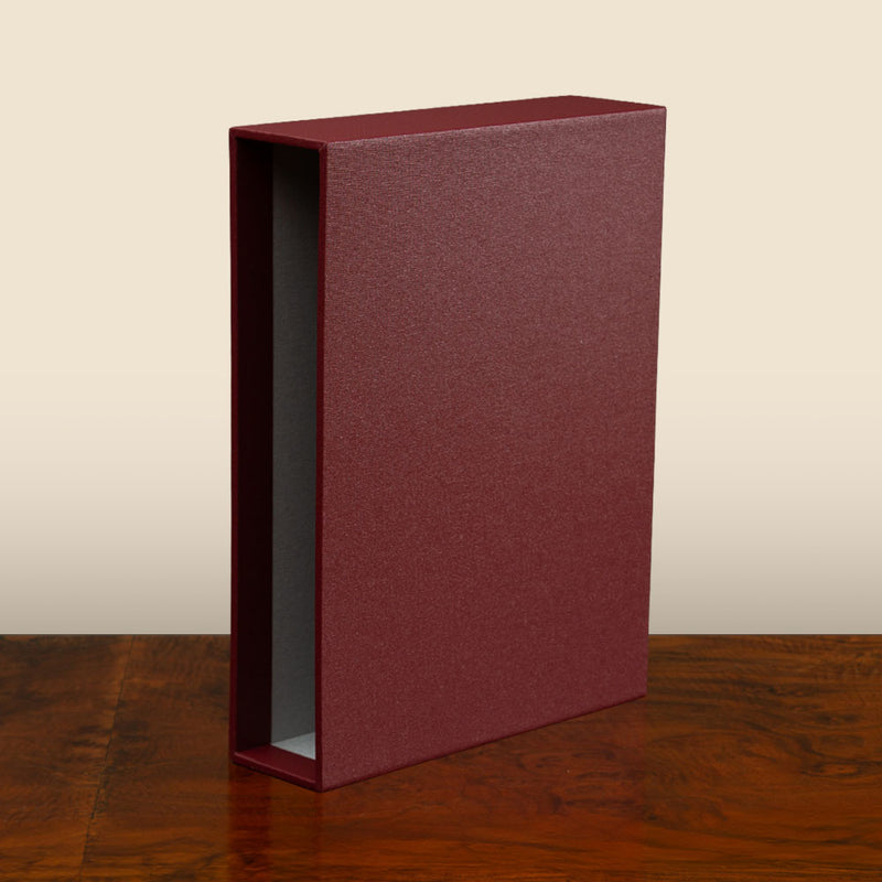Luxury lined slipcase for book or portfolio binder covered in hard wearing cloth or leather