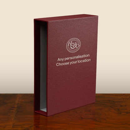 Luxury lined slipcase for book or portfolio binder covered in hard wearing cloth or leather