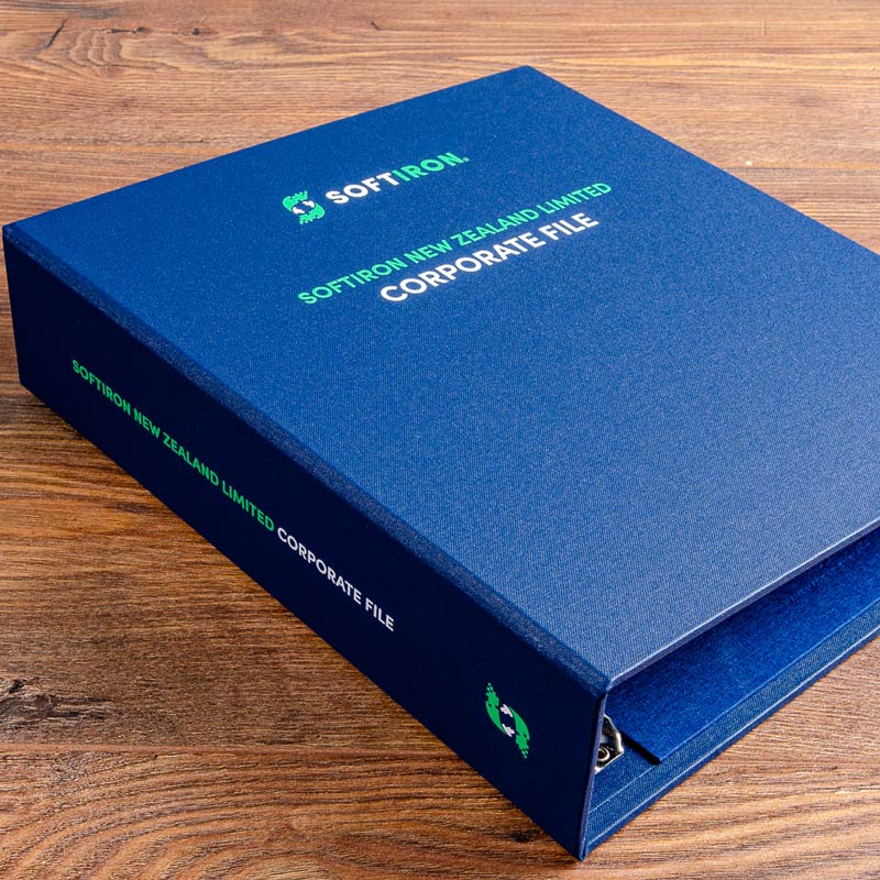 Custom made bespoke and personalised ring binder with company printed logos on the cover and spine - Business, Ring Binders, All Ring Binders