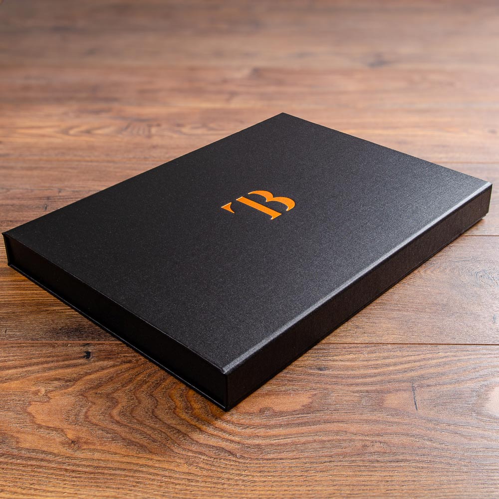 high quality black fabric clamshell archive box with copper foil personalised cover - Gallery image 4