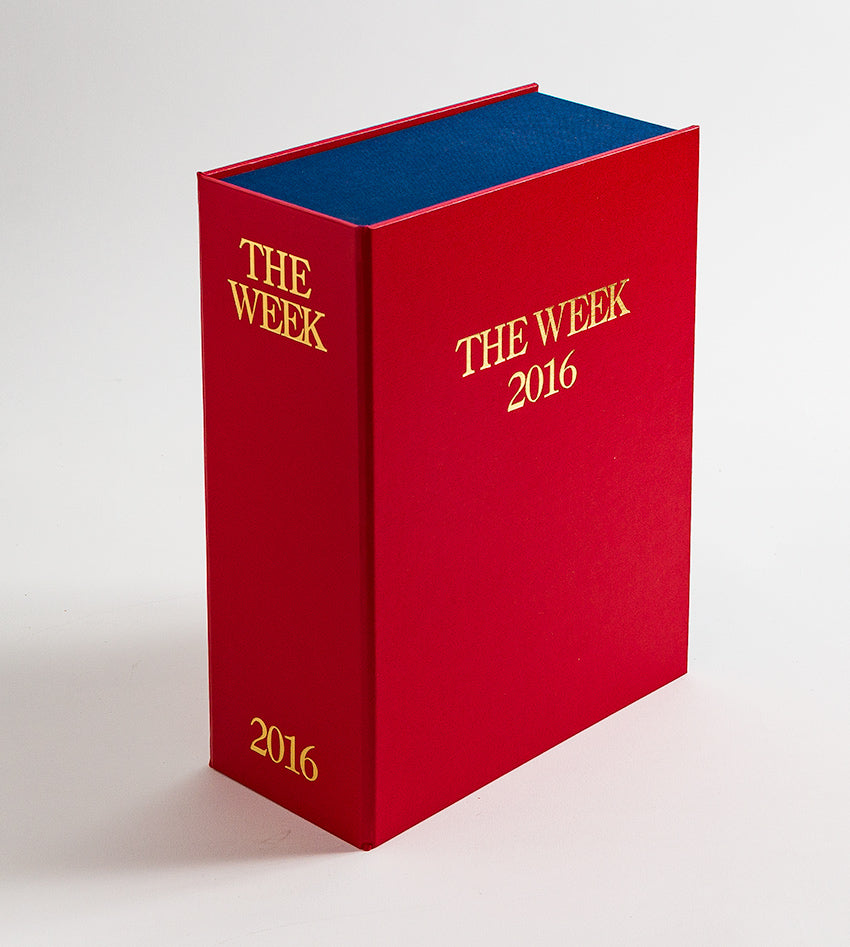 Large red personalised clamshell solander box with the titles for the magazine THE WEEK, to store past editions of the magazine in  - Personal, Families & Weddings, Clamshell Boxes, All Clamshell Boxes