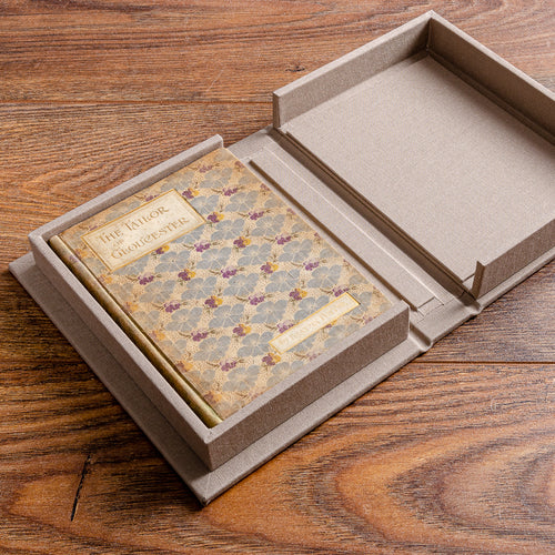 early edition beatrix potter taylor of gloucester book in custom made solander clamshell box in brown fabric