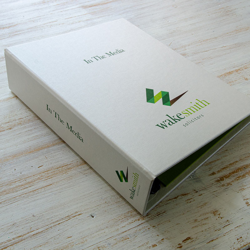 custom made ring binder for company press cutting in white buckram with colour printed cover  - Gallery image 2