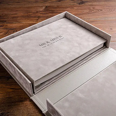custom made personalised wedding anniversary album in a clamshell box by hartnack and co