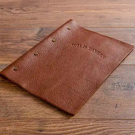 A4 soft leather screw post menu cover with blind embossed stamping - Hospitality, Leather Binders