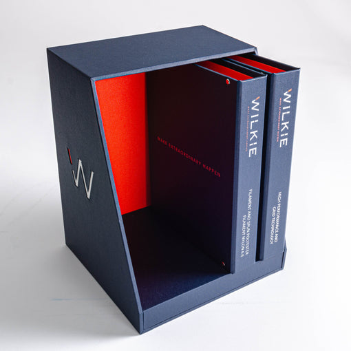 Customised binder holder built with red inlay