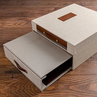 bespoke presentation box set with custom made binders and personalised emboss in the cover