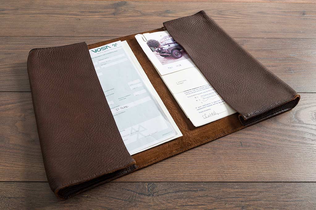 Personalised embossed leather vehicle document holder