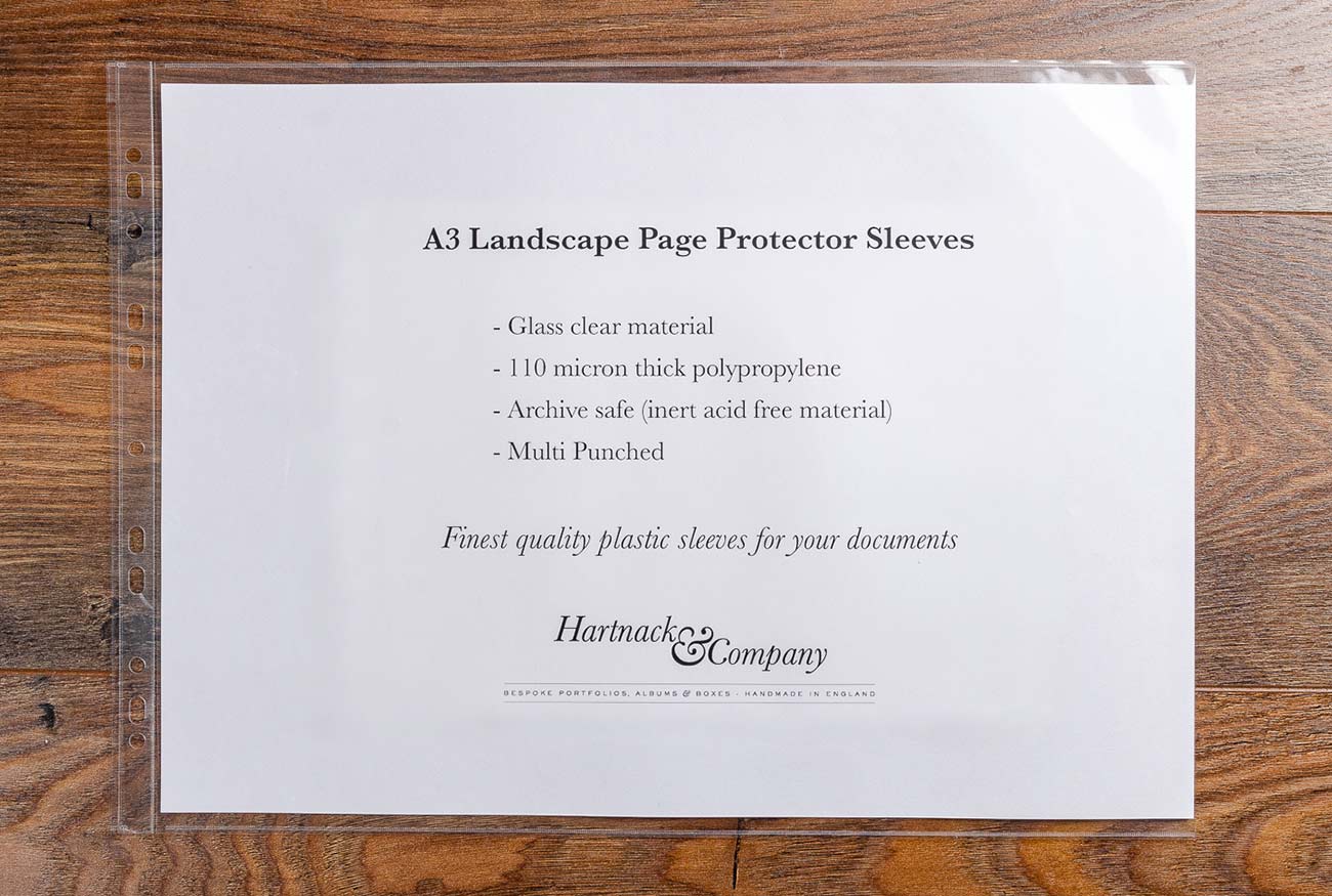 A3 landscape page protector sleeve by Hartnack and Co