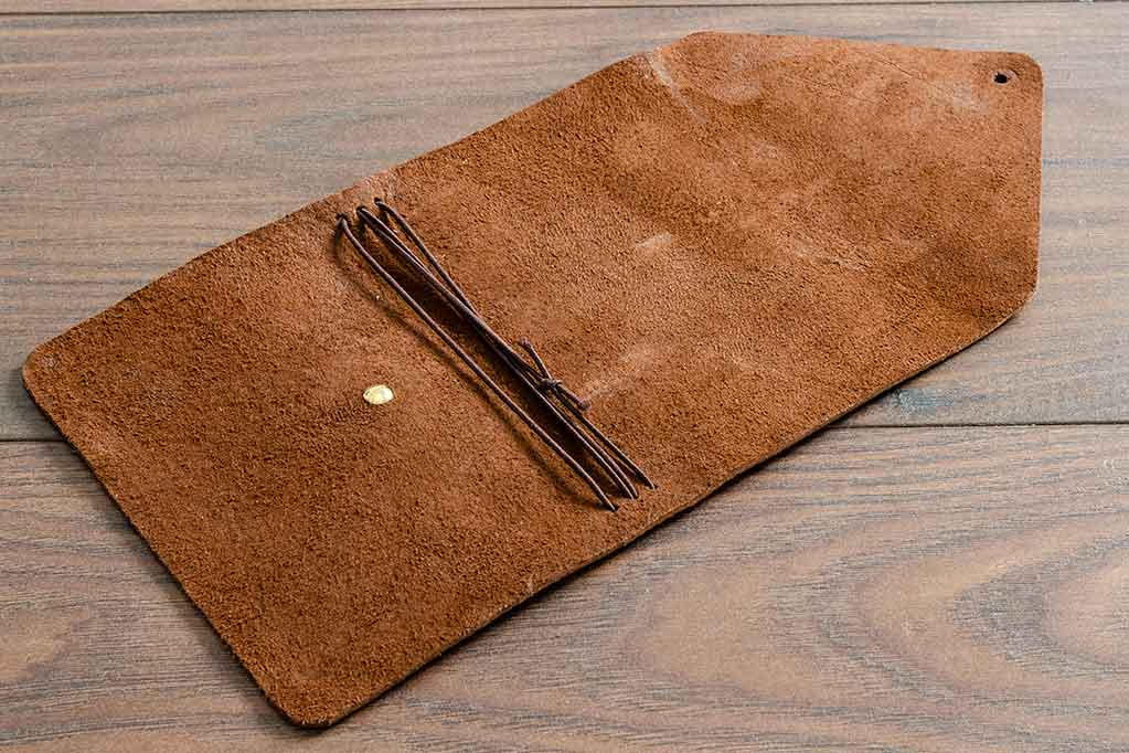 Brown Leather Notebook Cover (Empty). Double Fold Cover with Brass Button Closure