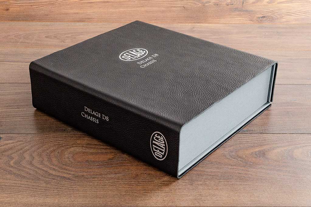 A4 sized leather box file in black 2.5mm thick leather with personalised cover and spine in silver foiling
