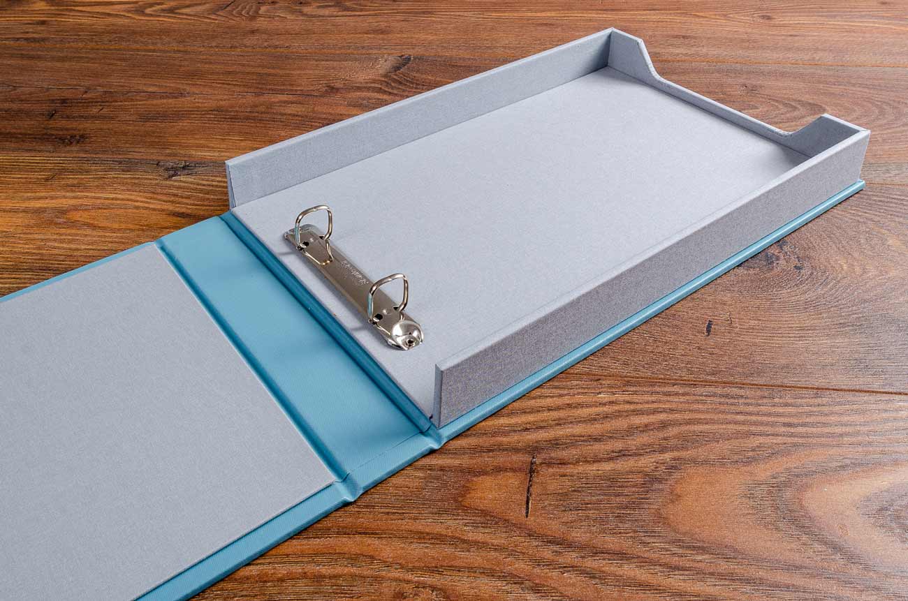 A4 landscape box binder with 25mm Q ring binder mechanism and optional side wall cut out