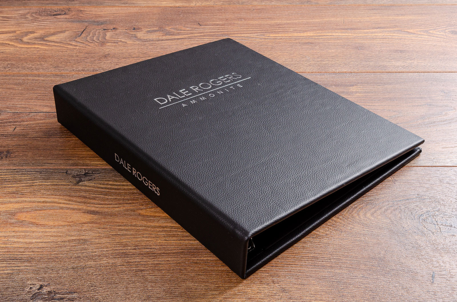 Personalised black leather covered A4 ring binder