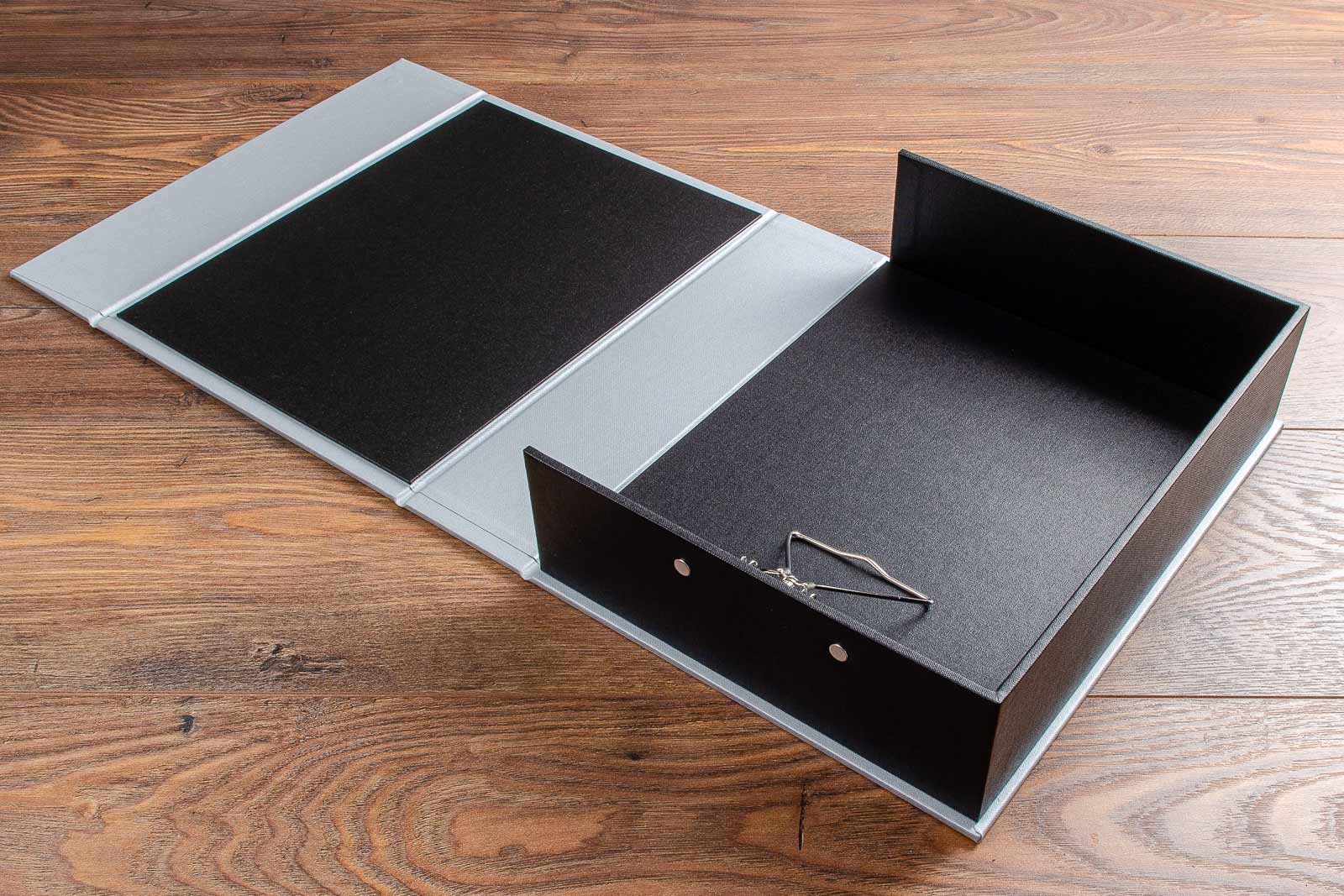 luxury hand made box file in black and silver made to the highest quality by hartnack and company