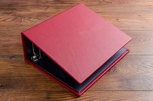 Large A4 leather bound ring binder covered in red leather