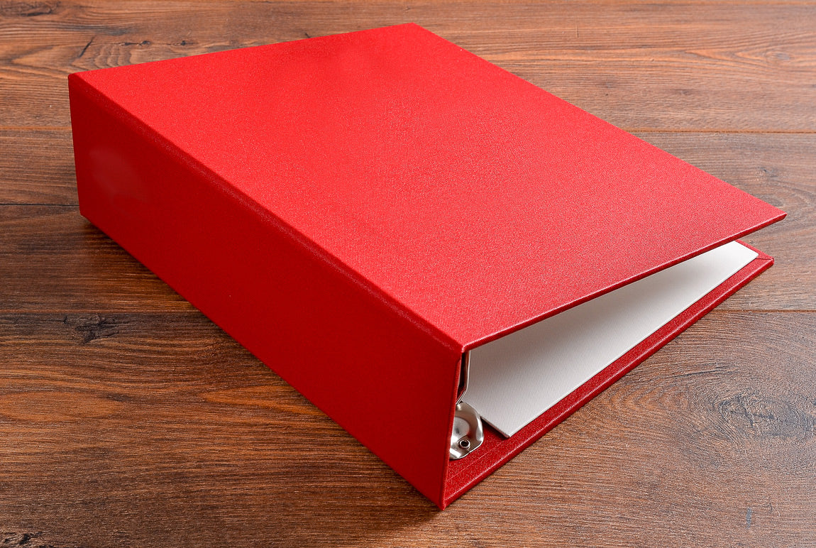 Large A4 Ring Binder covered in red buckram book cloth
