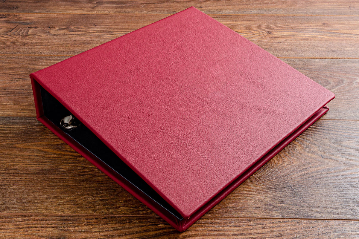 Luxury red leather covered ring binder
