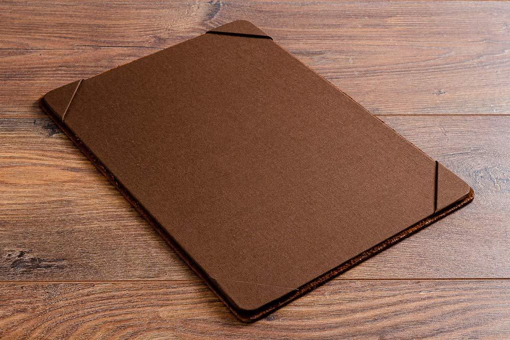 A4 leather menu board with Darling brown book cloth menu holder