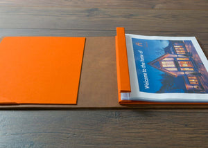A4 leather folder with plastic page protectors 