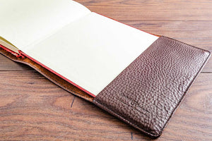 Our leather book jackets are all hand cut and hand stitched by H&Co in Devon
