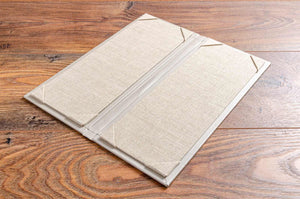 Slim double page menu cover with page holders to hold two A5 pages
