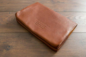Leather Document Holder With Double Pockets and Blind Embossed Cover - Tan Leather