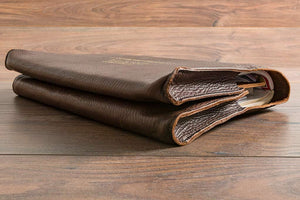 Custom Leather Document Wallet with Double Pockets - Brown Leather