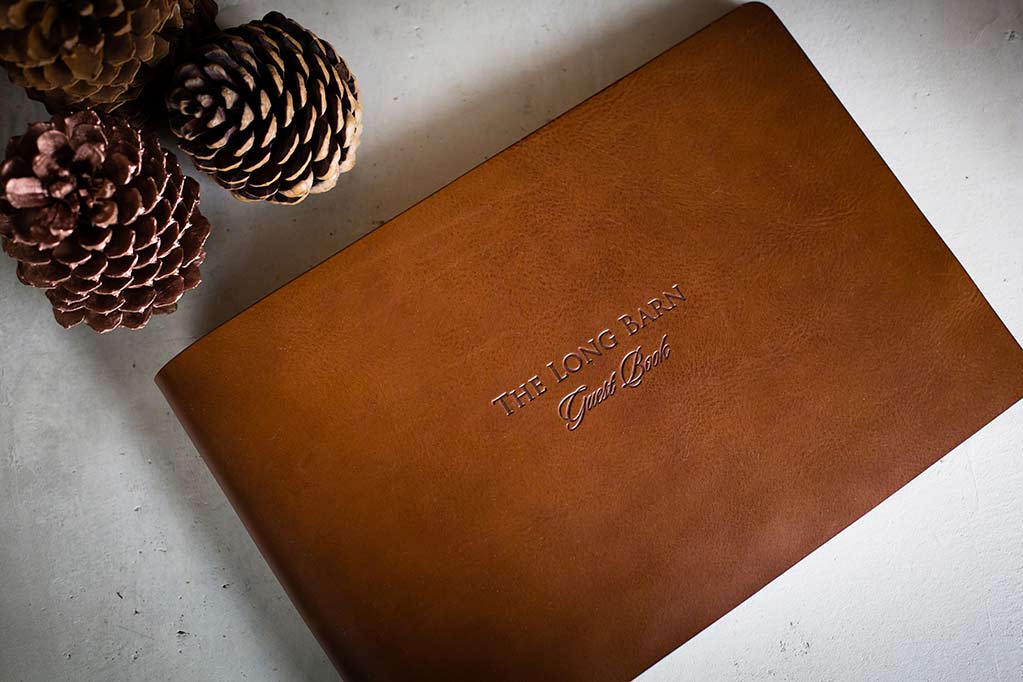 leather guest book with personalised cover